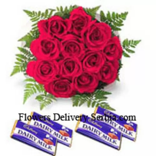 Bouquet de 11 roses rouges avec chocolats assortis