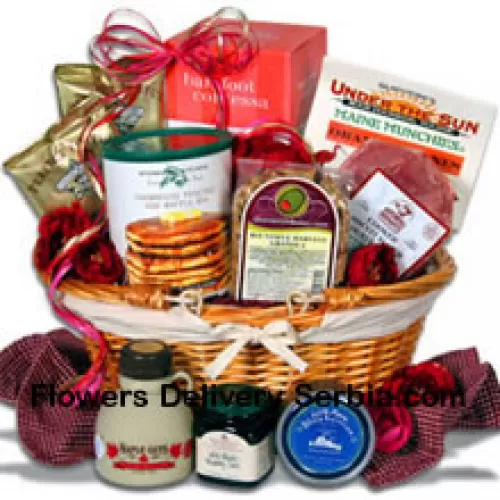 Nothing says, “I love you” like breakfast in bed and this new addition to our outstanding line of Valentines Day Gift Baskets is guaranteed to impress! Get the day started on the right foot, or help savor the night before by making an easy, delicious gourmet breakfast in just a few minutes with this thoughtful and romantic Valentines Day Gift. They'll wake up to the aroma of fluffy pancakes, fresh country ham, authentic maple syrup, blueberry jam and much more! (Please Note That We Reserve The Right To Substitute Any Product With A Suitable Product Of Equal Value In Case Of Non-Availability Of A Certain Product)
